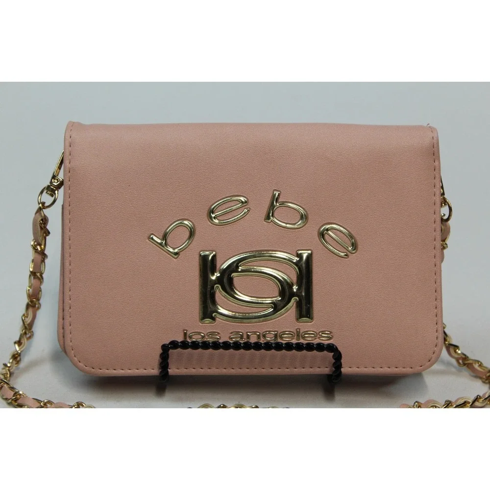 Authentic Bebe Hot Pink Crossbody Purse Gold Chain Strap Faux Leather Handbag